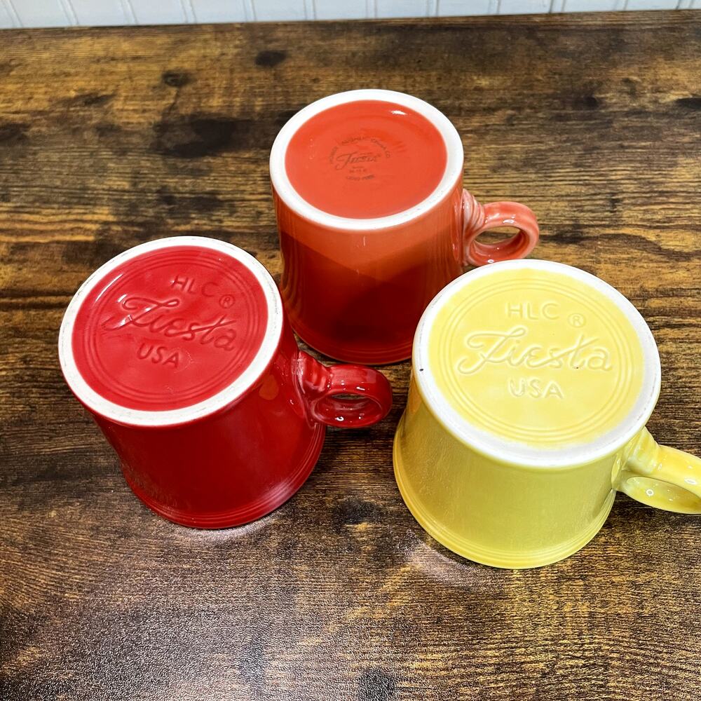 Fiesta Coffee Mugs Set of 3 Classic Ring Handle Cup Persimmon Scarlet Sunflower - Picture 3 of 6